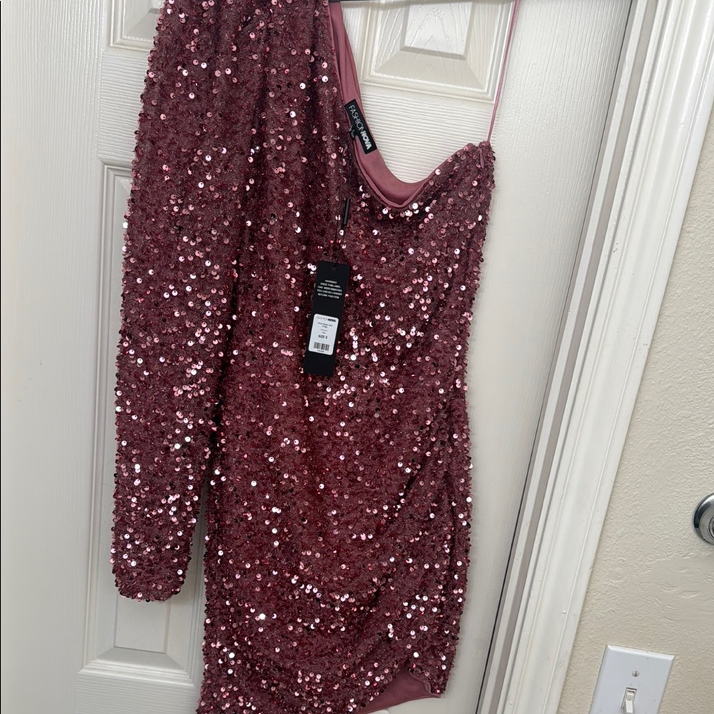 Fashion Nova Pink Sequin One Shoulder Dress